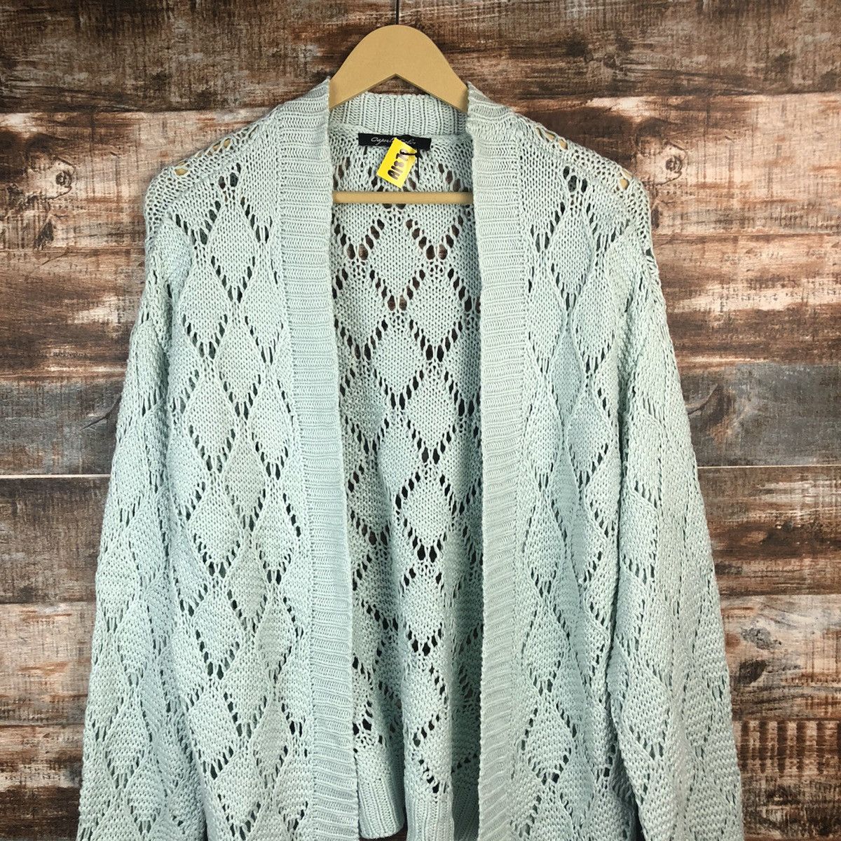 Homespun Knitwear × Japanese Brand Capoule Color Green Cardigan crochet meshnet Knitwear #A1870 Size US L / EU 52-54 / 3 - 5 Thumbnail