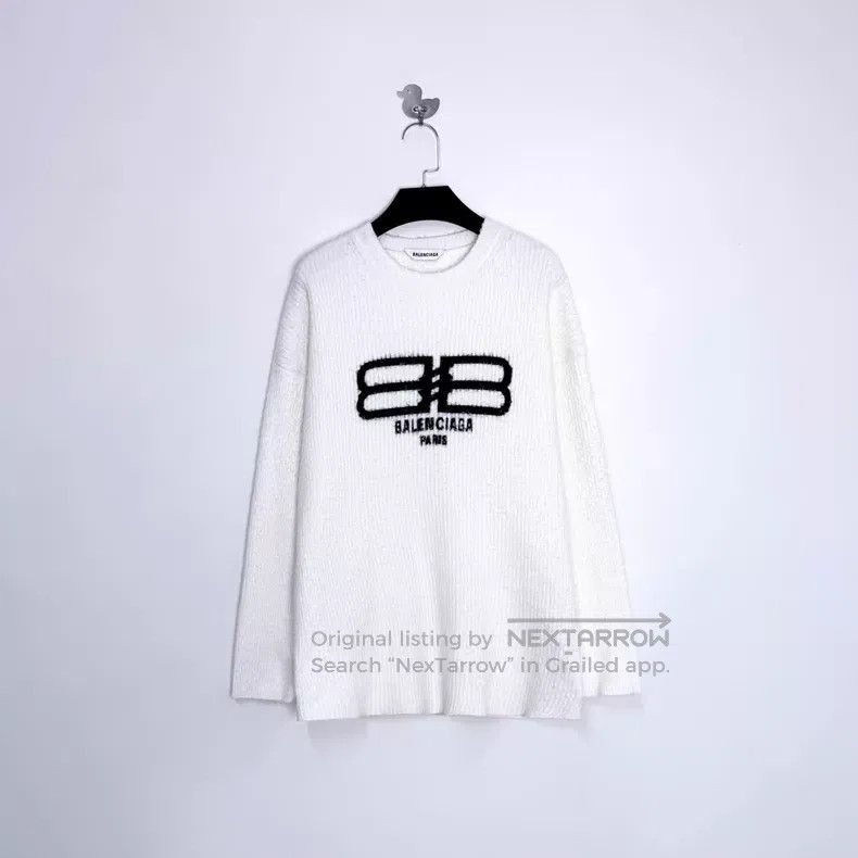 Balenciaga Balenciaga White Floral Double B Buckle Letter Logo Knit S Size US XS / EU 42 / 0 - 1 Thumbnail