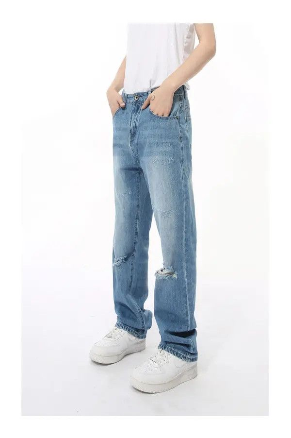 Jean Japanese retro simple ripped retro straight jeans Size US 32 / EU 48 - 4 Thumbnail