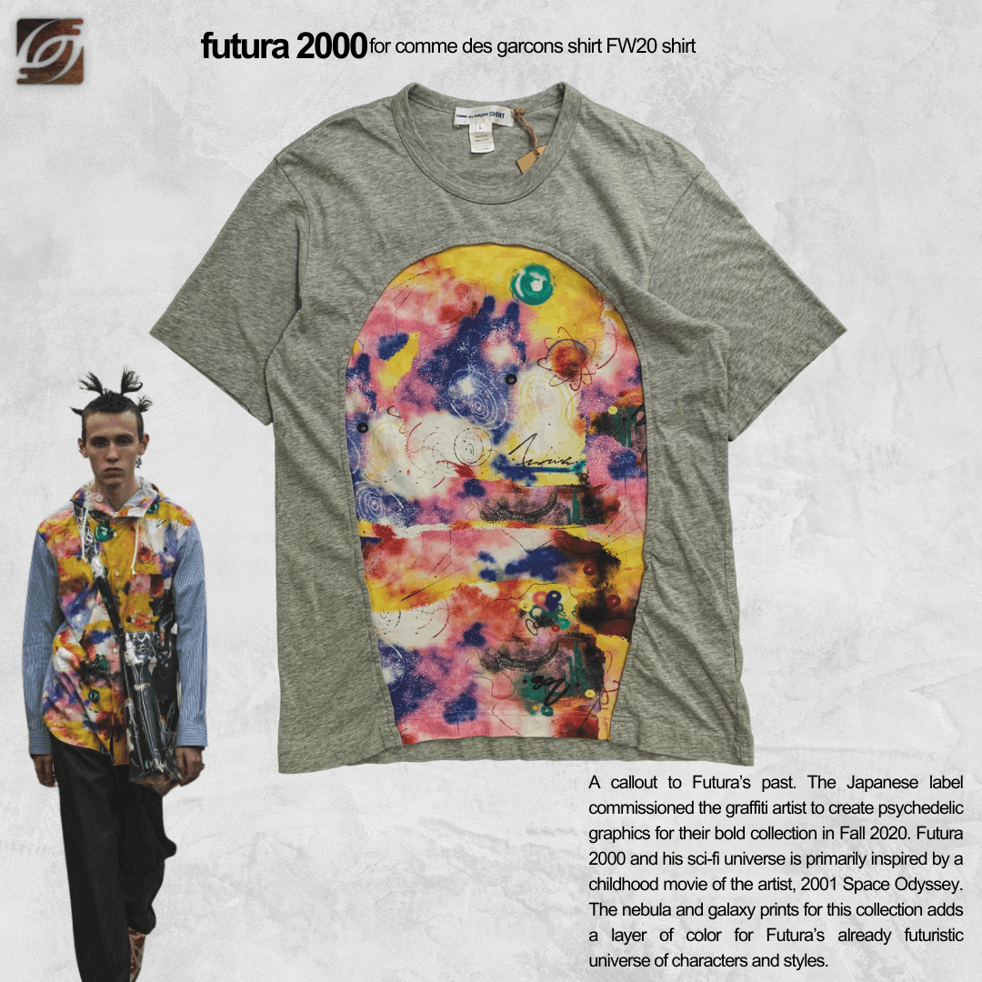 image of Comme Des Garcons Shirt x Futura 2000 Fw20 Futura Cdg Shirt Space Odyssey Cut And Sew Shirt in Grey