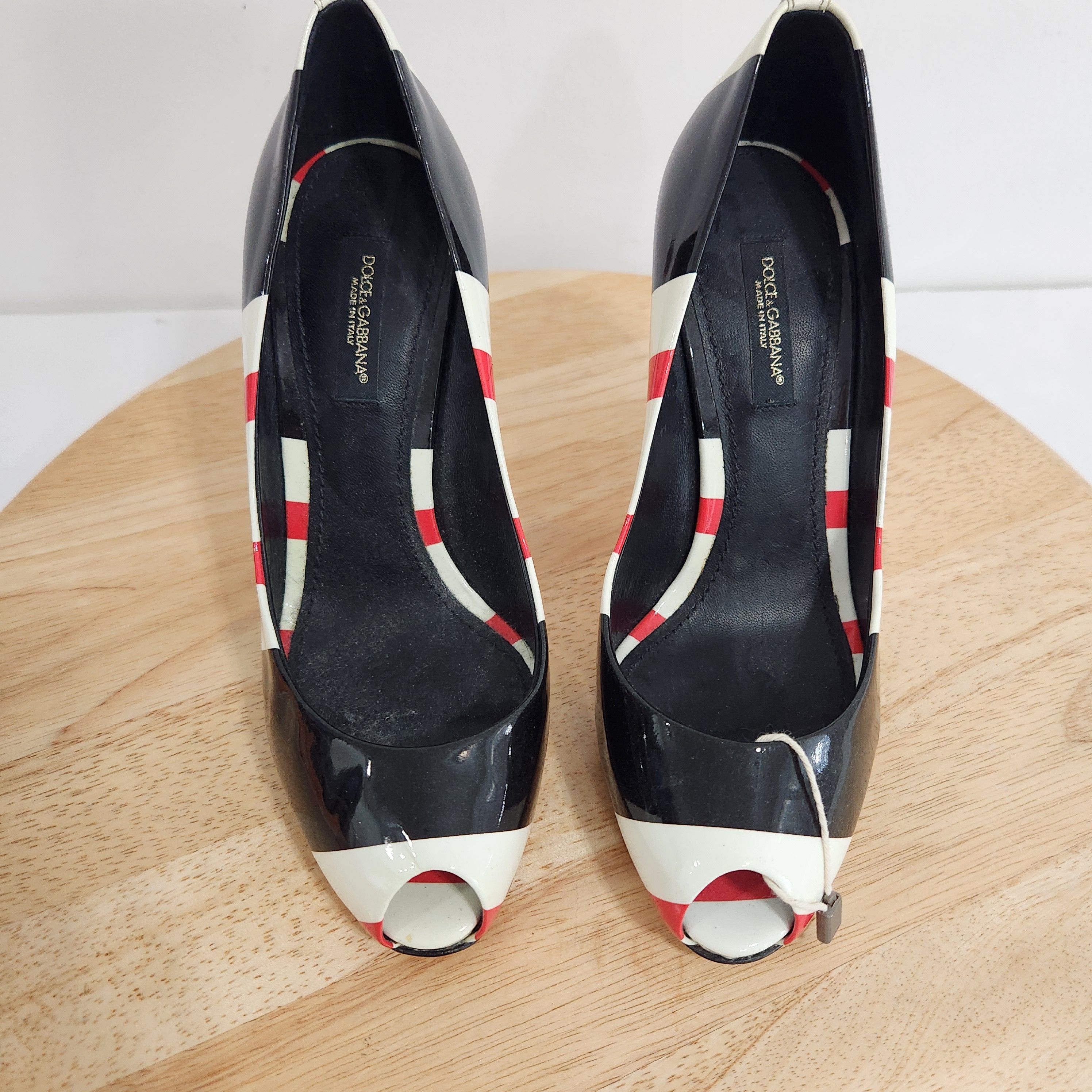 Dolce & Gabbana Striped peep toe heels Size US 5 / IT 35 - 4 Thumbnail