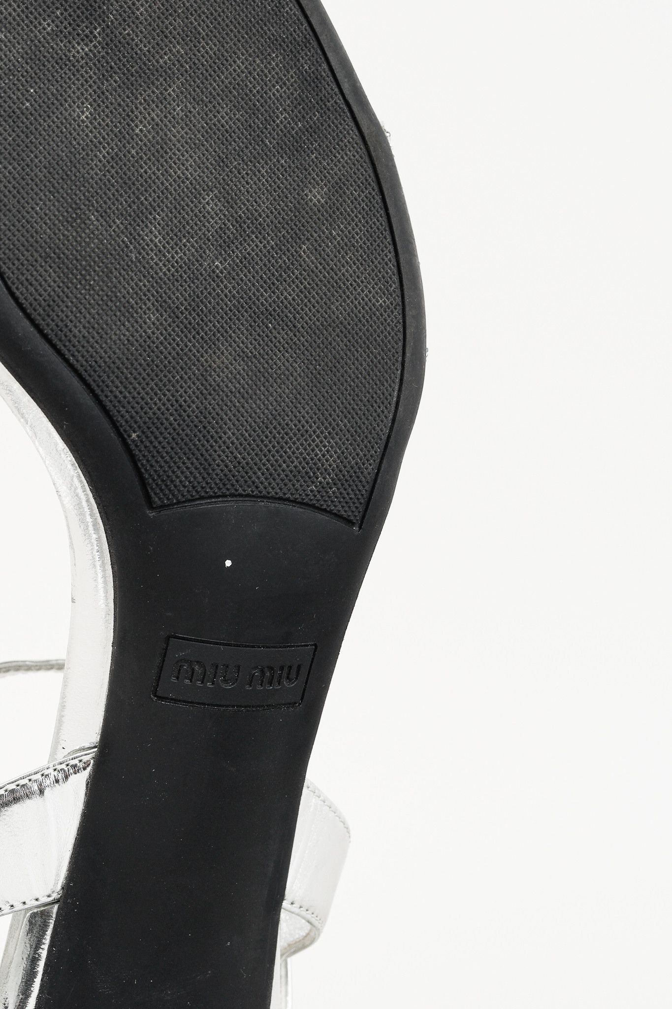 Miu Miu Miu Miu Silver Glitter & Leather Low-Heel Sandals Size US 7.5 / IT 37.5 - 11 Thumbnail