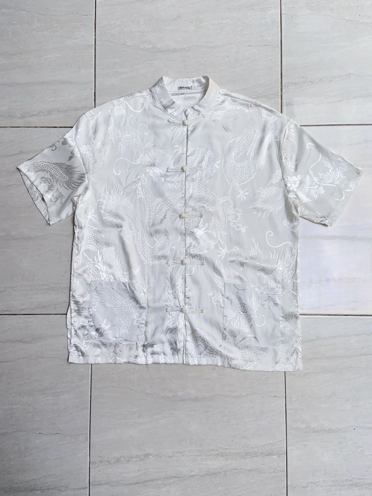 image of Yohji Yamamoto x YS Y’S For Living Dragon Chinese Sanghai Shirt in White, Men's (Size Large)