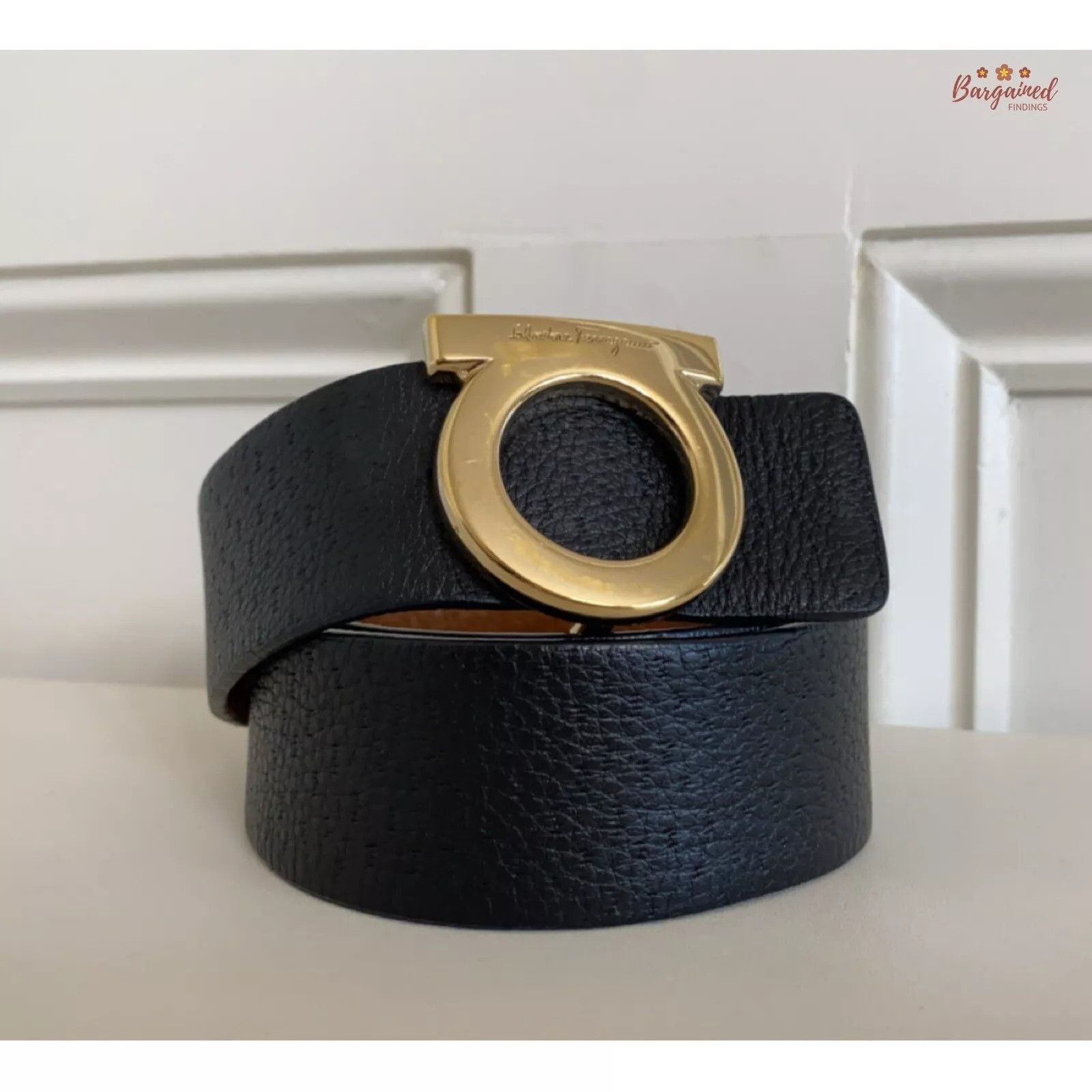 Salvatore Ferragamo Black/Cognac Leather Reversible Gold
