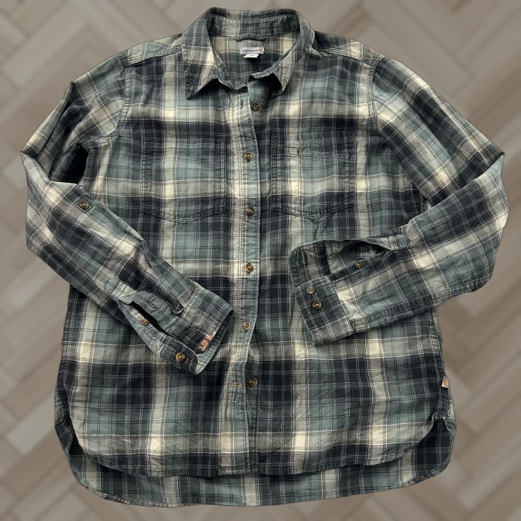 Carhartt Carhartt Long Sleeve Plaid Button Front Flannel Shirt Women's Small Gray Size S / US 4 / IT 40 - 1 Thumbnail