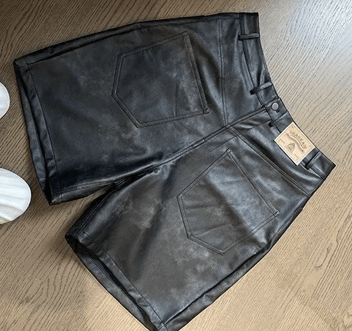 Japanese Brand × Vintage Avant garde reverse front fade pu leather loose baggy shorts Size US 34 / EU 50 - 6 Thumbnail