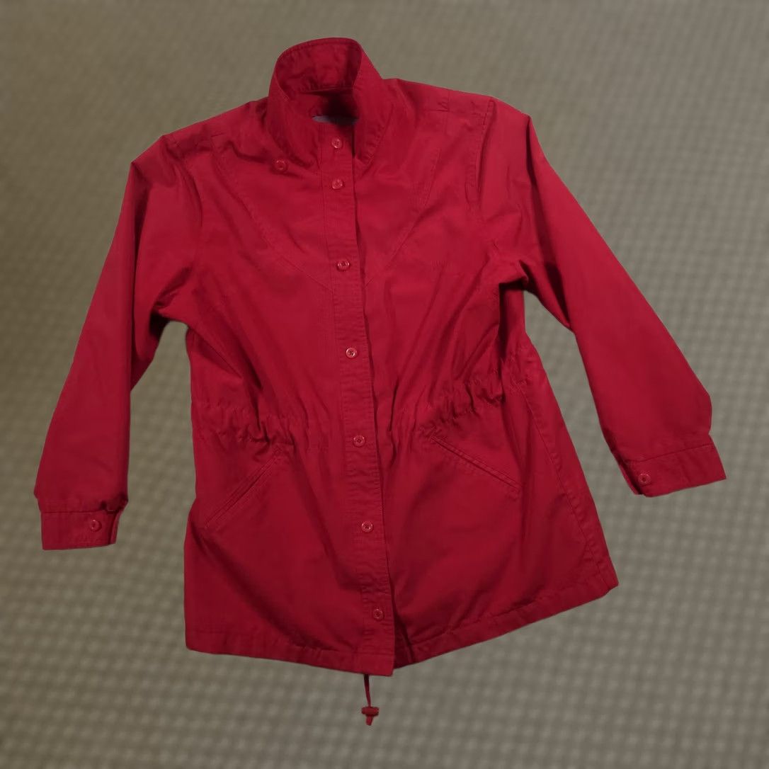 London Fog VINTAGE London Fog Women's Coat Rain Coat Red 12 Regular Waist Cinch Drawstring Hooded Full Zip Pockets Zipper Buttons Elastic Waist Lined Britches? Size XL / US 12-14 / IT 48-50 - 1 Thumbnail