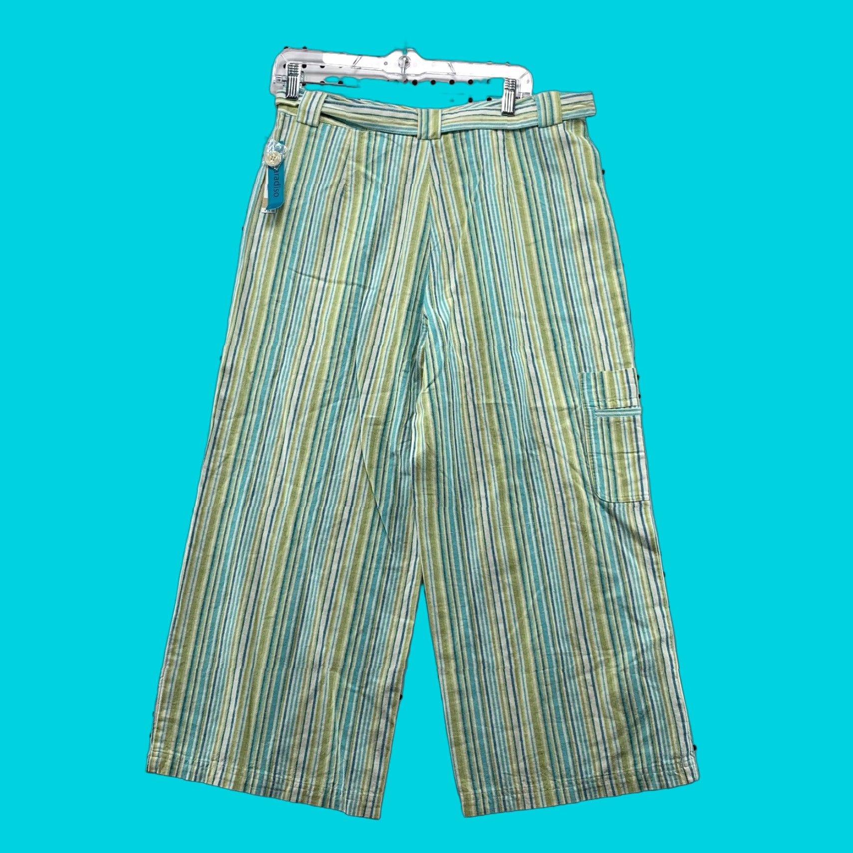 Vintage Fieldgear Linen Pants Womens 12 Green Wide Leg Drawstring Cotton Blend Casual Cropped 24in Inseam Size 34" / US 12 / IT 48 - 1 Thumbnail