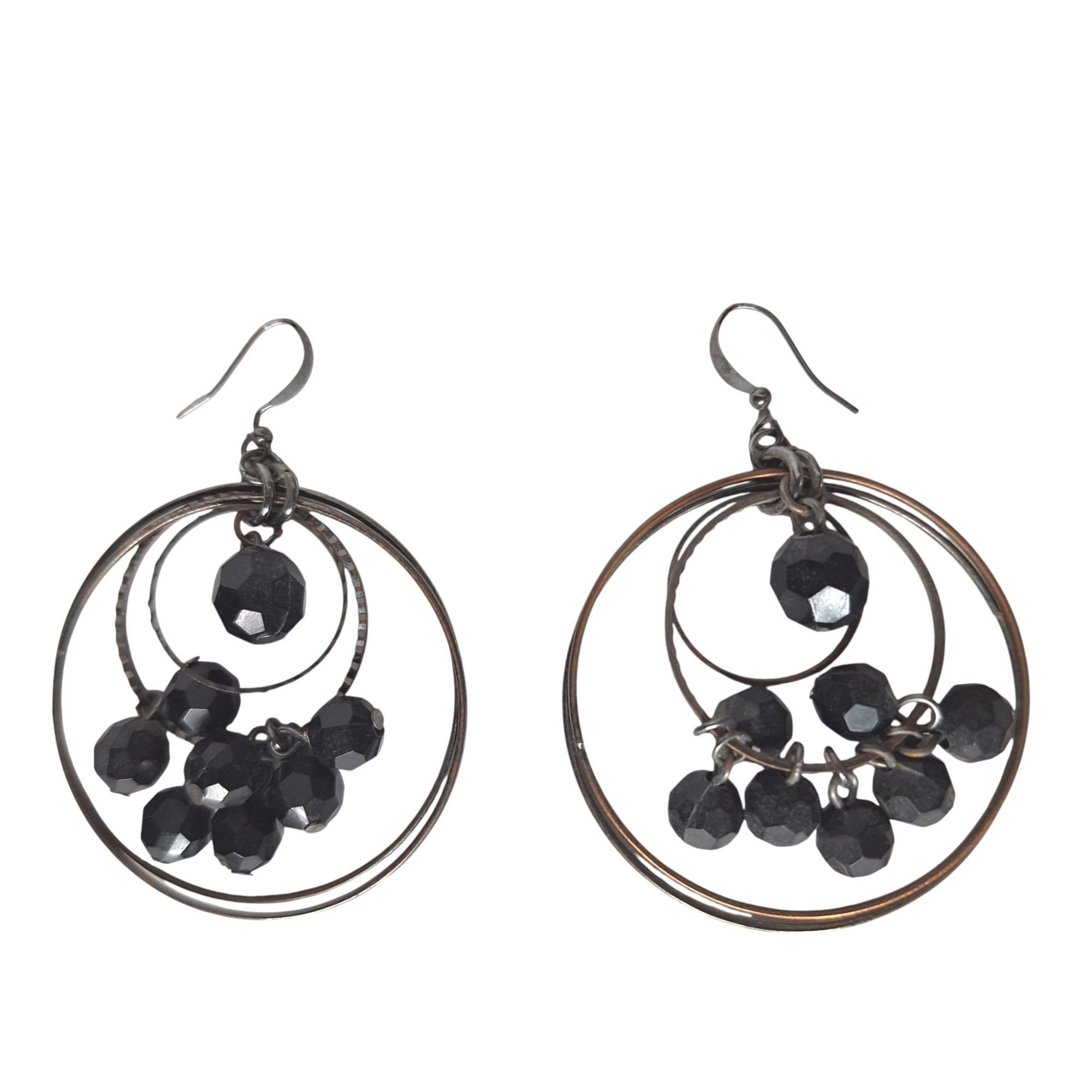 Other Vintage Black Faceted Bead Multi Hoop Dangle Earrings Gothic Size ONE SIZE - 2 Thumbnail