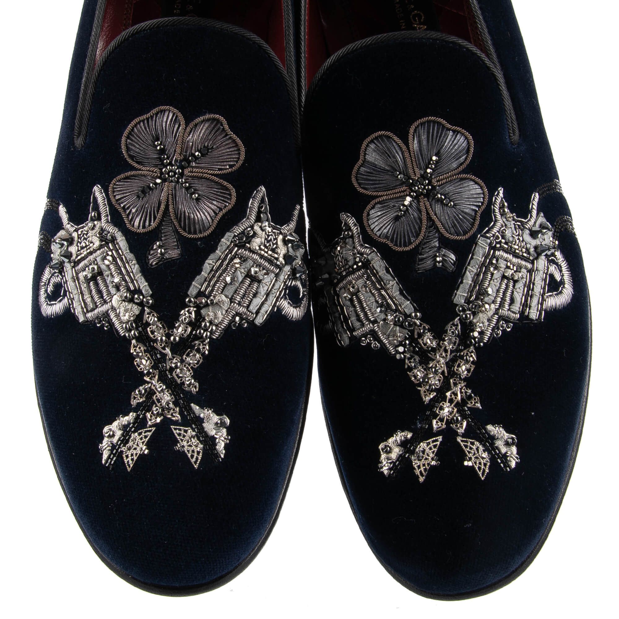 Dolce & Gabbana o1y0125 Velvet Embellished Loafers in Navy Blue Size US 6.5 / EU 39-40 - 5 Thumbnail