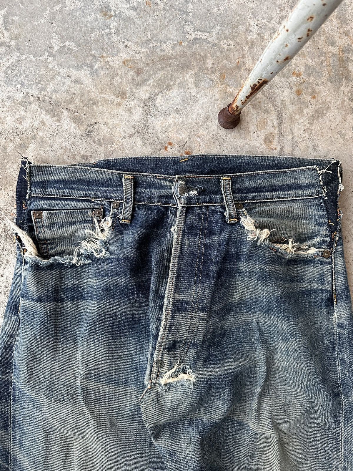 Evisu Buckle Back Thrashed No 2 2000s Selvedge seagulls back cinch Size US 34 / EU 50 - 6 Thumbnail