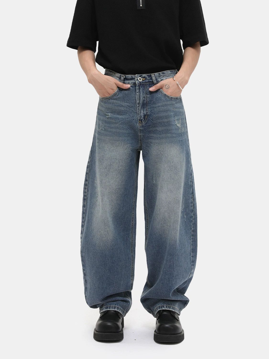 Vintage High street distressed loose washed casual scimitar jeans Size US 32 / EU 48 - 1 Thumbnail