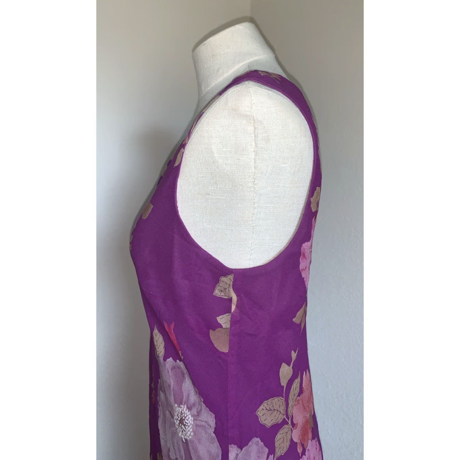Vintage Casual Corner Silk Slip Dress Womens 8 Purple V-Neck Sleeveless Midi Lined NWT Flower Party/Cocktail Size M / US 6-8 / IT 42-44 - 2 Thumbnail