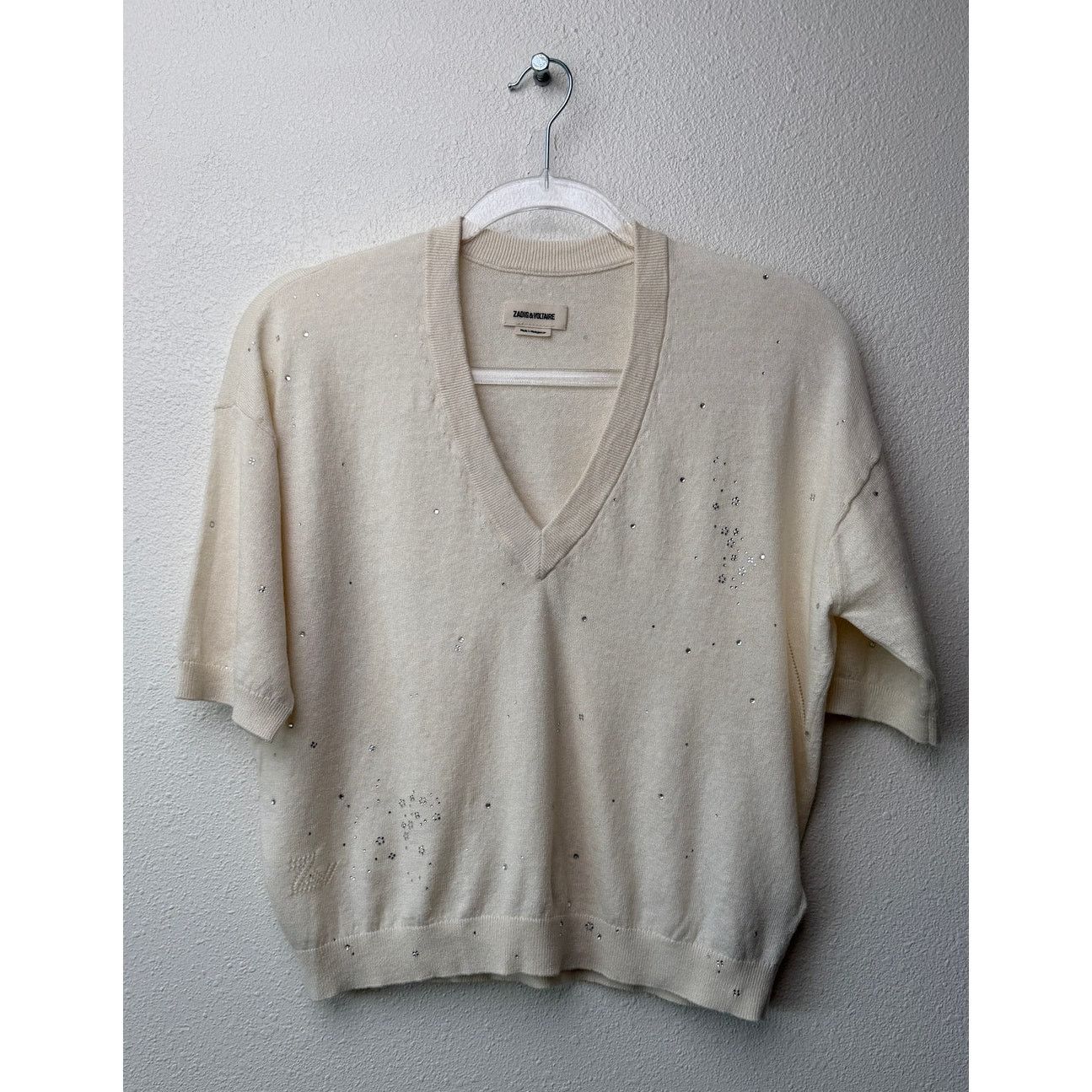 Zadig & Voltaire Zadig & Voltaire Wully Lico Rhinestone Sweater XS Ecru Size XS / US 0-2 / IT 36-38 - 4 Thumbnail