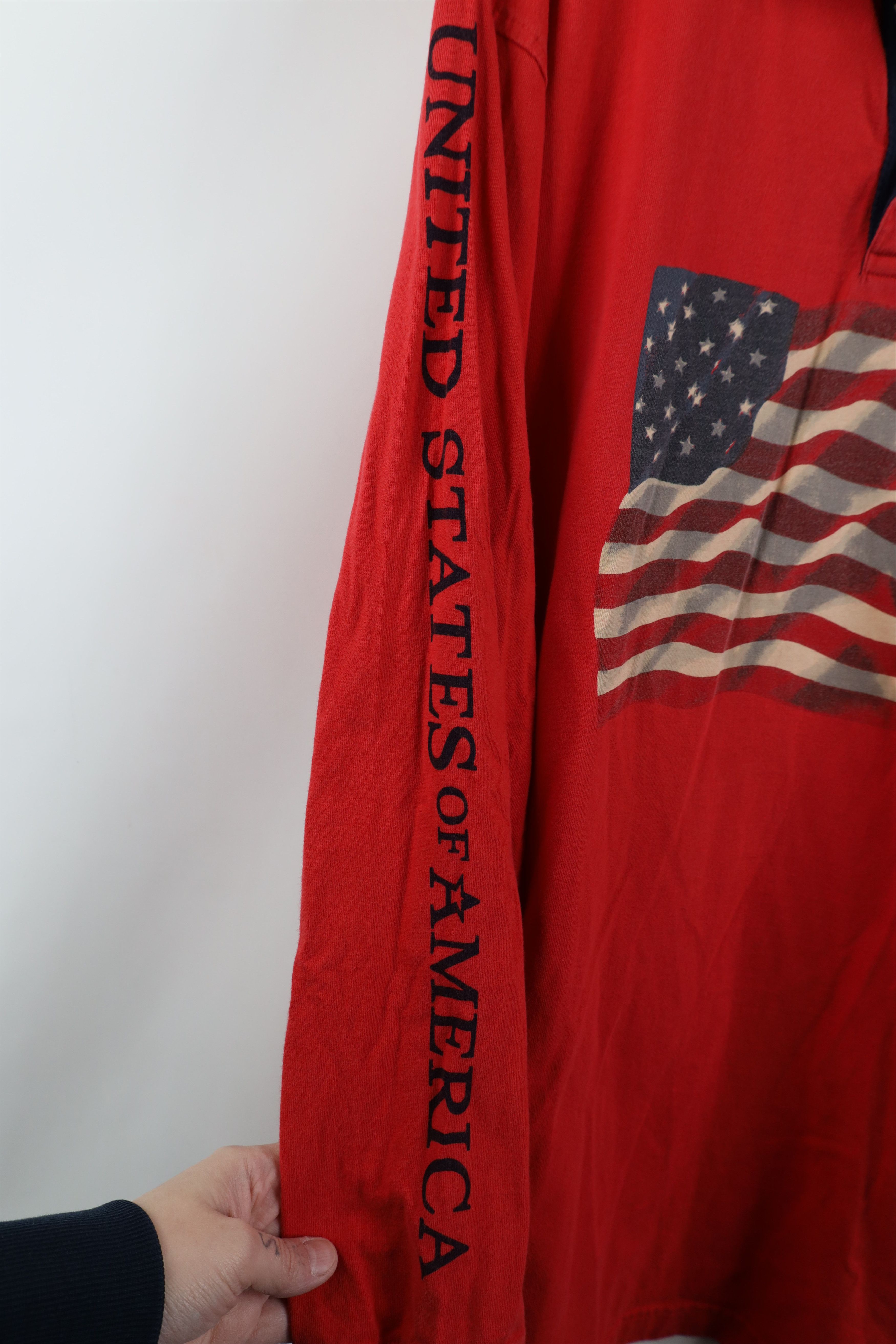 Vintage Vintage 90s United States of America Flag Long Sleeve Polo Size US L / EU 52-54 / 3 - 6 Thumbnail