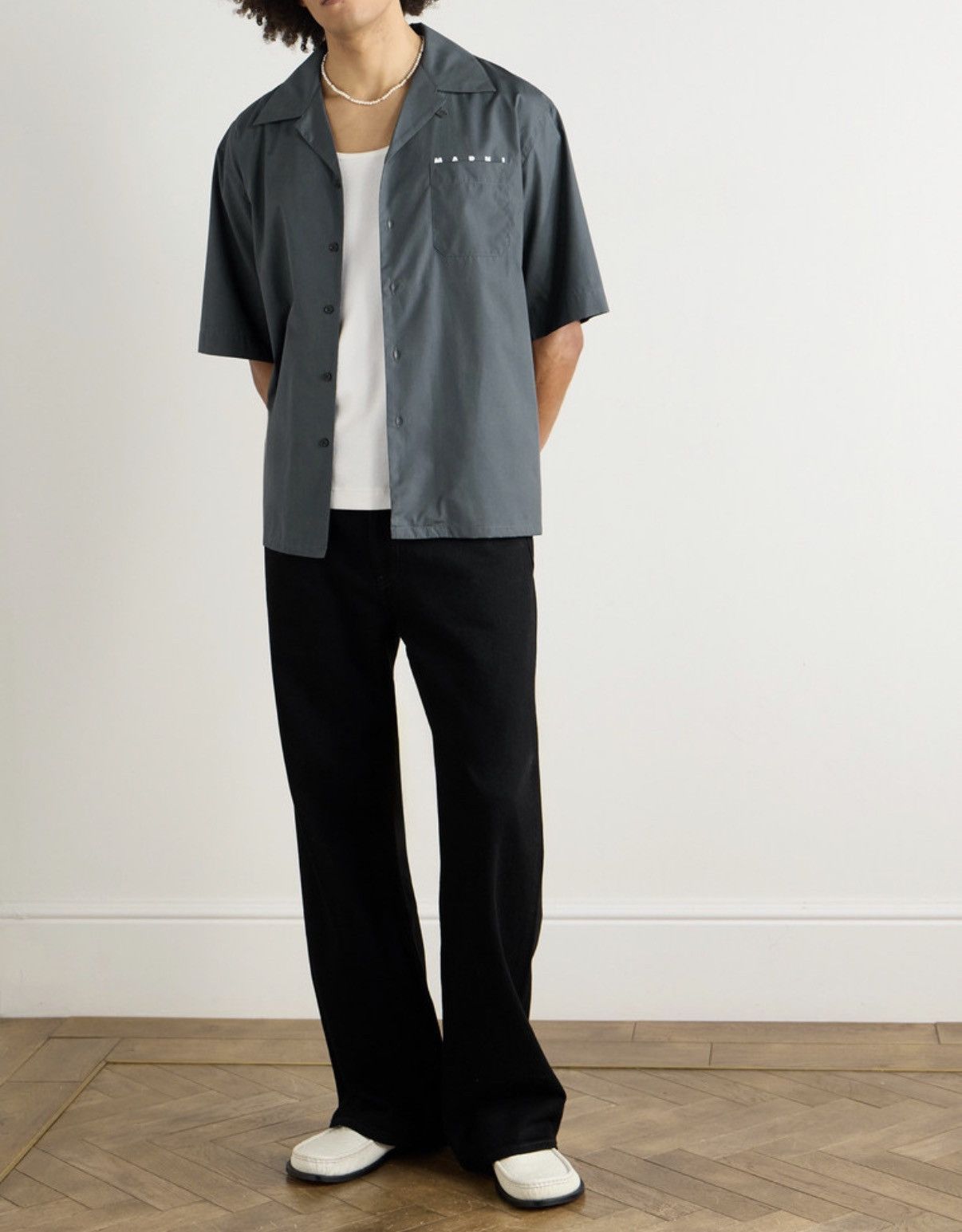 Marni MARNI Convertible collar logo print- Cotton Poplin Shirt Size US L / EU 52-54 / 3 - 1 Thumbnail