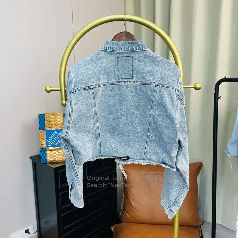 Miu Miu Miu Miu Blue Cotton Cropped Jacket . Size L / US 10 / IT 46 - 2 Thumbnail