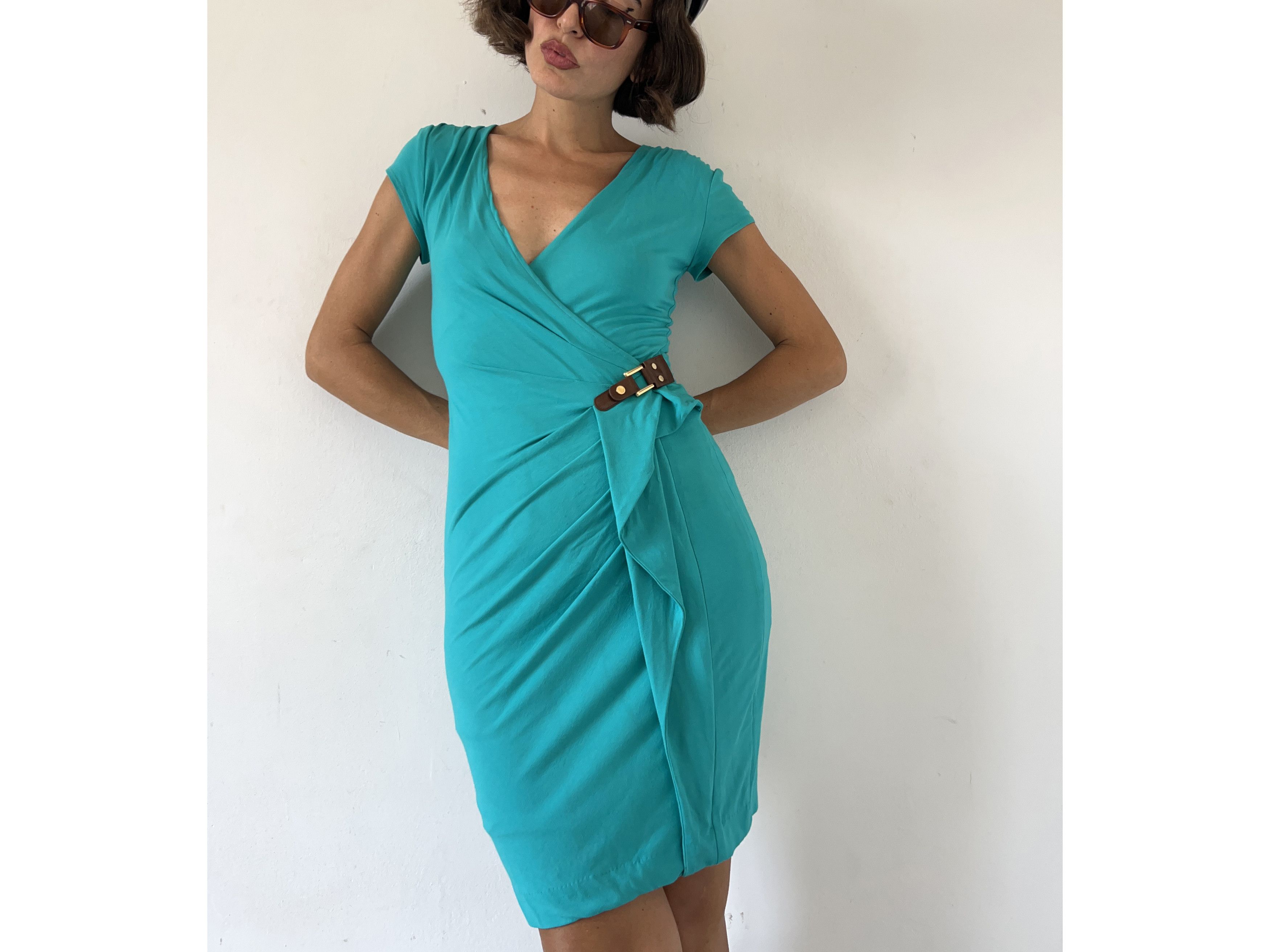 Vintage Vintage 90s CACHE Turquoise Knit Dress Size S / US 4 / IT 40 - 1 Thumbnail