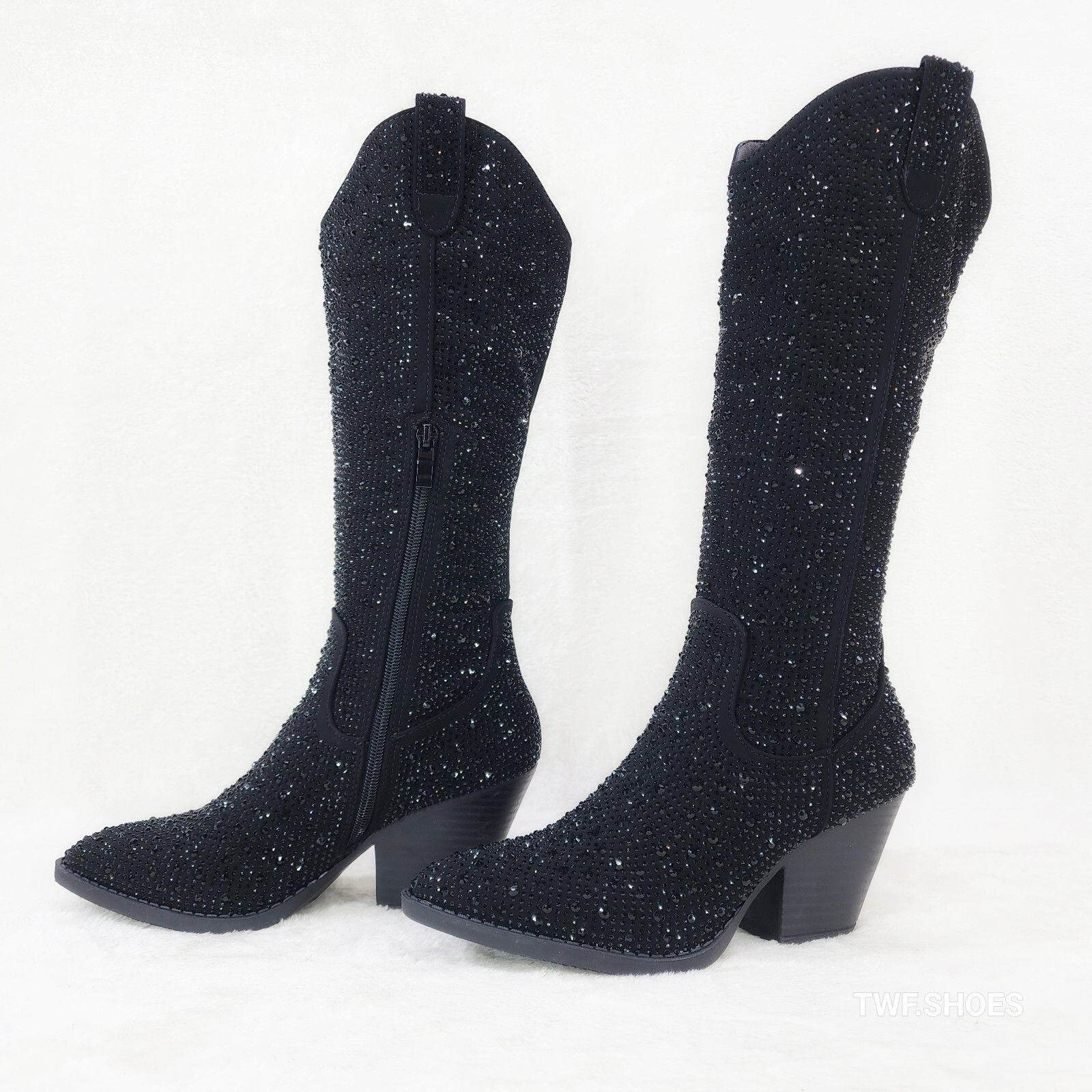 Other Wild One Glamour Black Rhinestone Glam Glitter Country Weste Size US 7.5 / IT 37.5 - 2 Thumbnail