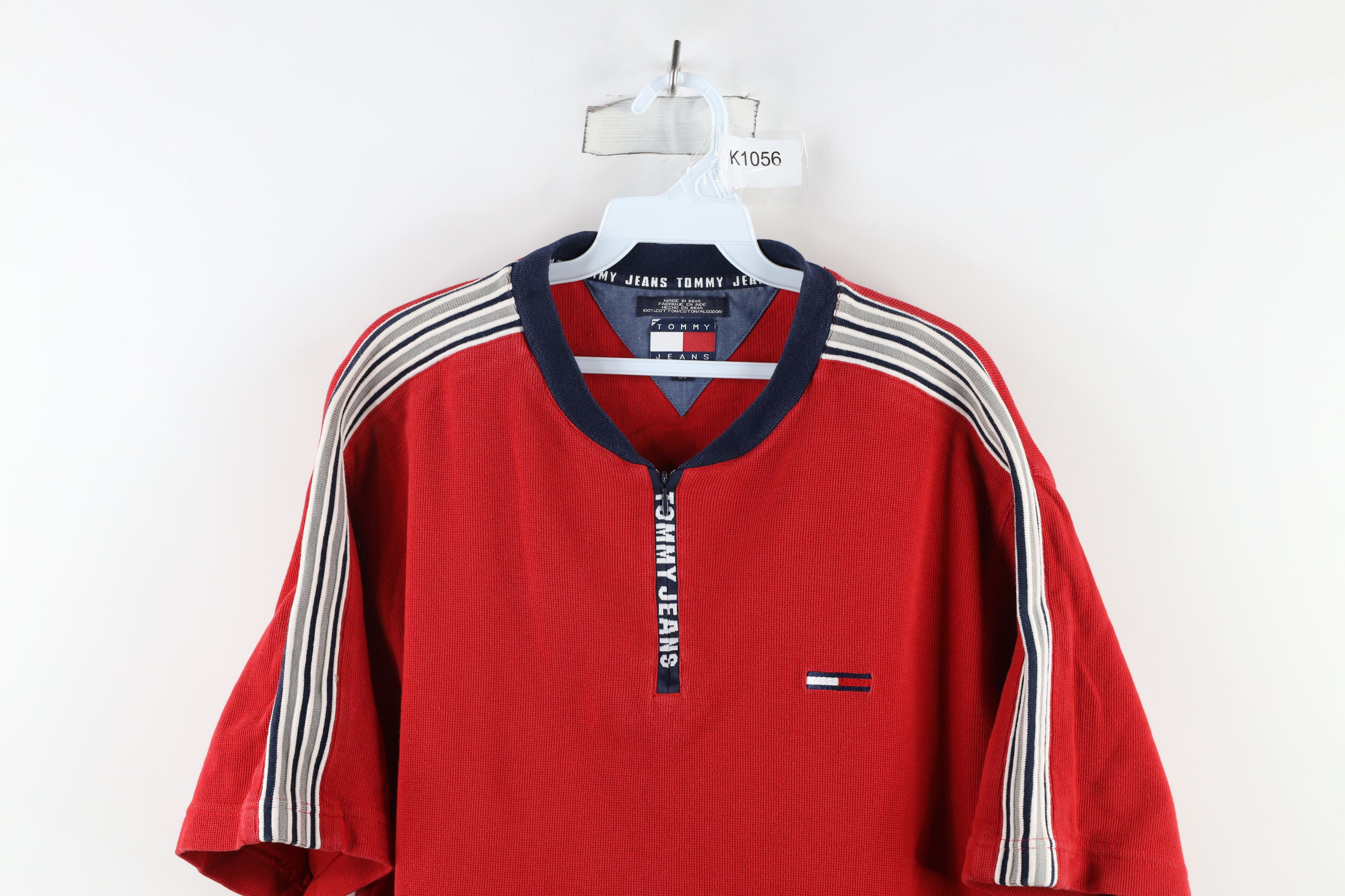 Tommy Hilfiger × Vintage Vintage 90s Tommy Hilfiger Waffle Knit Half Zip T-Shirt Size US L / EU 52-54 / 3 - 2 Thumbnail