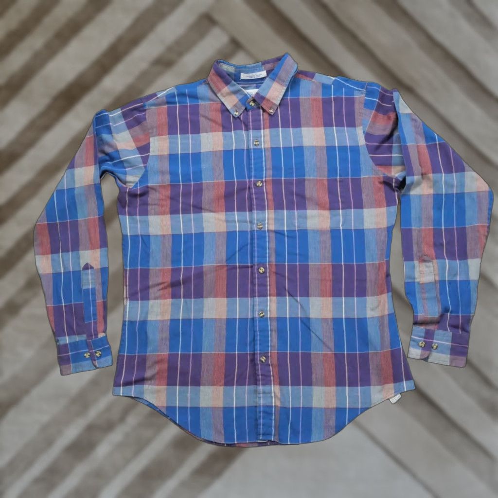 Arrow VINTAGE Arrow Shirt Mens Large Blue Purple Plaid Button-Down Long Sleeve Size US L / EU 52-54 / 3 - 1 Thumbnail