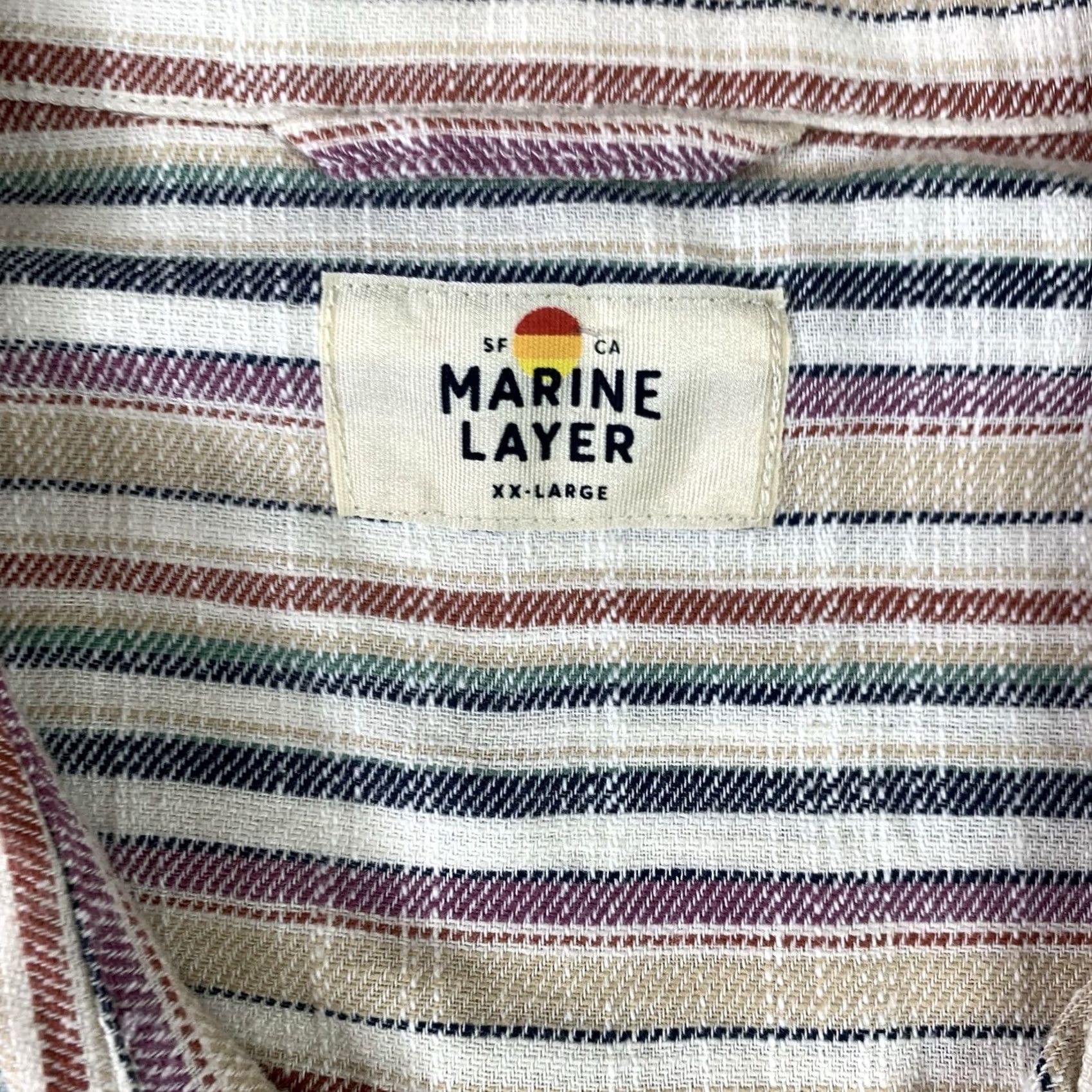 Marine Layer Marine Layer Button-Up Shirt Mens 2XL Multicolor Striped Short Sleeve Necklace? Size US XXL / EU 58 / 5 - 2 Thumbnail