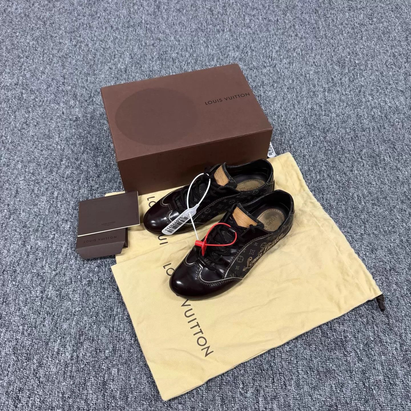 Louis Vuitton LV Black Color Block Logo Embroidered Leather Shoes Size US 6.5 / IT 36.5 - 1 Thumbnail