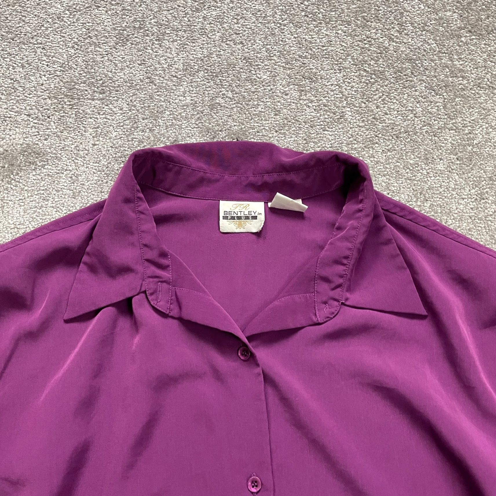 Vintage Bently Plus Button Down Shirt Womens 22W Purple Short Sleeve Polyester Casual Size 3XL / US 20-22 - 3 Thumbnail