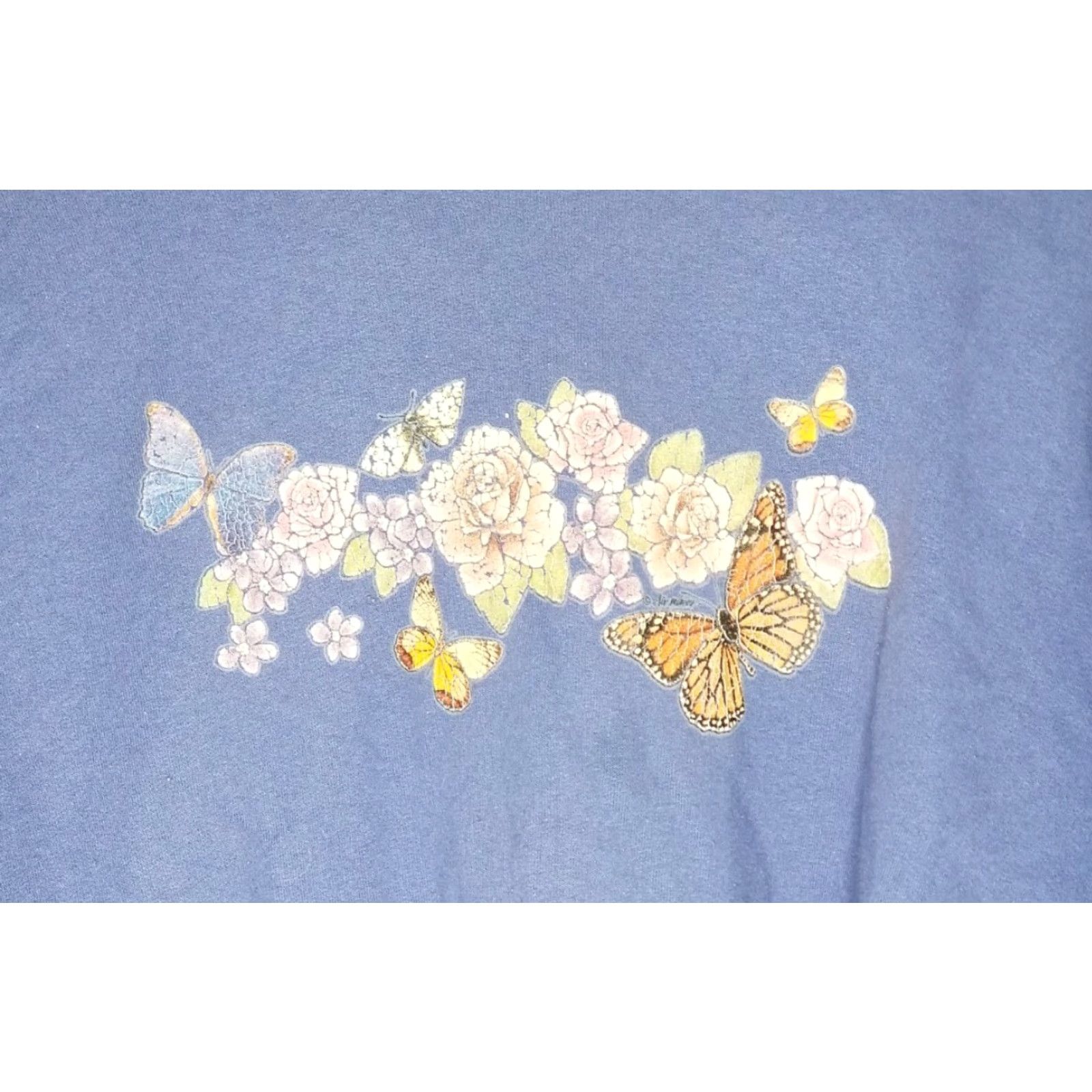 Hanes VINTAGE Hanes Sweatshirt Shirt Women L Purple Butterflies Birds Floral Print 80s 90s USA Crew Neck Pullover Size L / US 10 / IT 46 - 2 Thumbnail