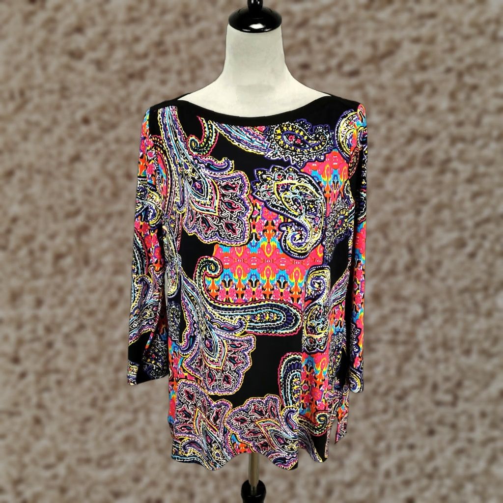 Ralph Lauren Lauren Ralph Lauren Top Womens Petite Large Multicolor Paisley LRL Pullover PL Size L / US 10 / IT 46 - 1 Thumbnail