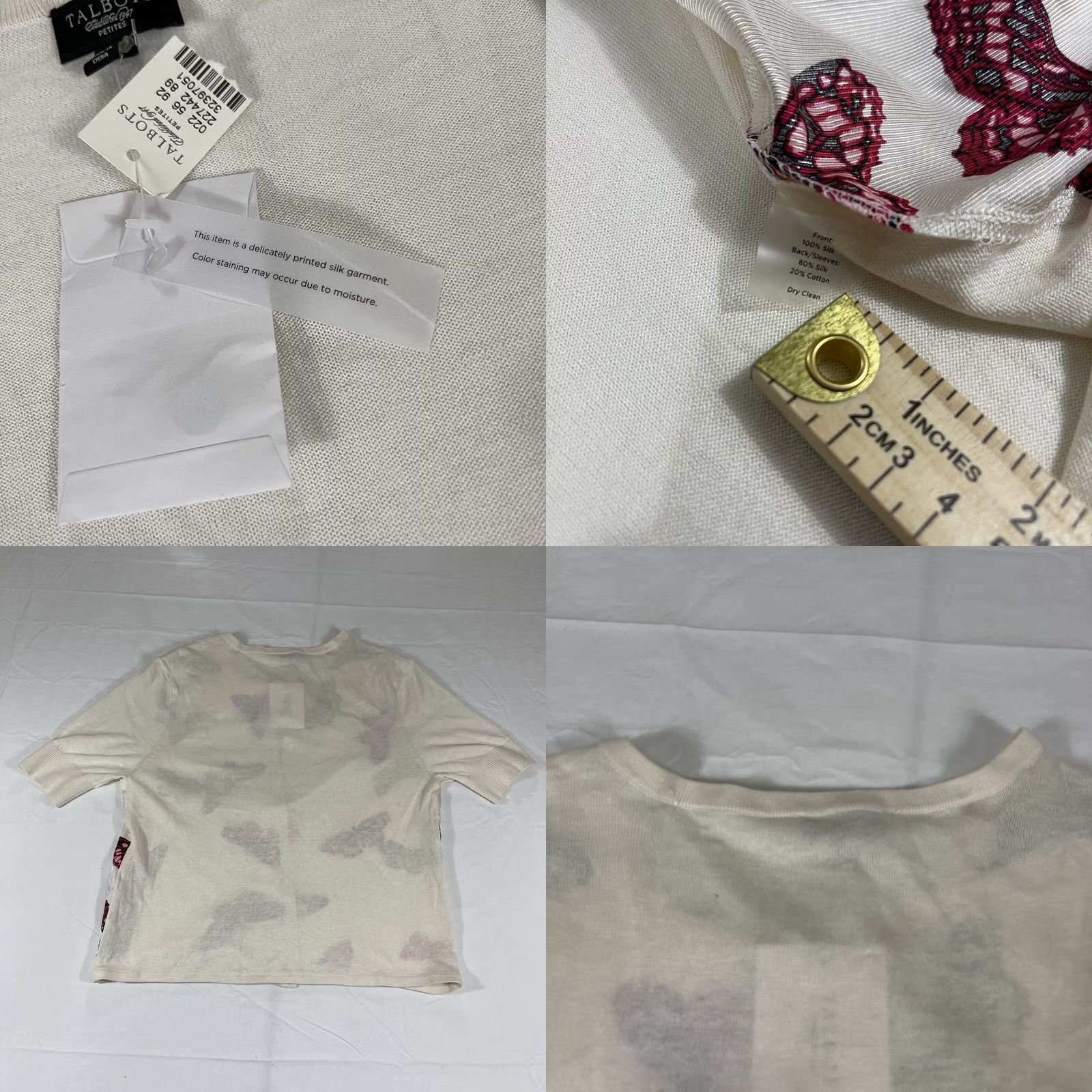Talbots Talbots Silk-Blend Cardigan Women Petites M Ivory Butterfly Knit Lightweight Zip" Size M / US 6-8 / IT 42-44 - 9 Thumbnail