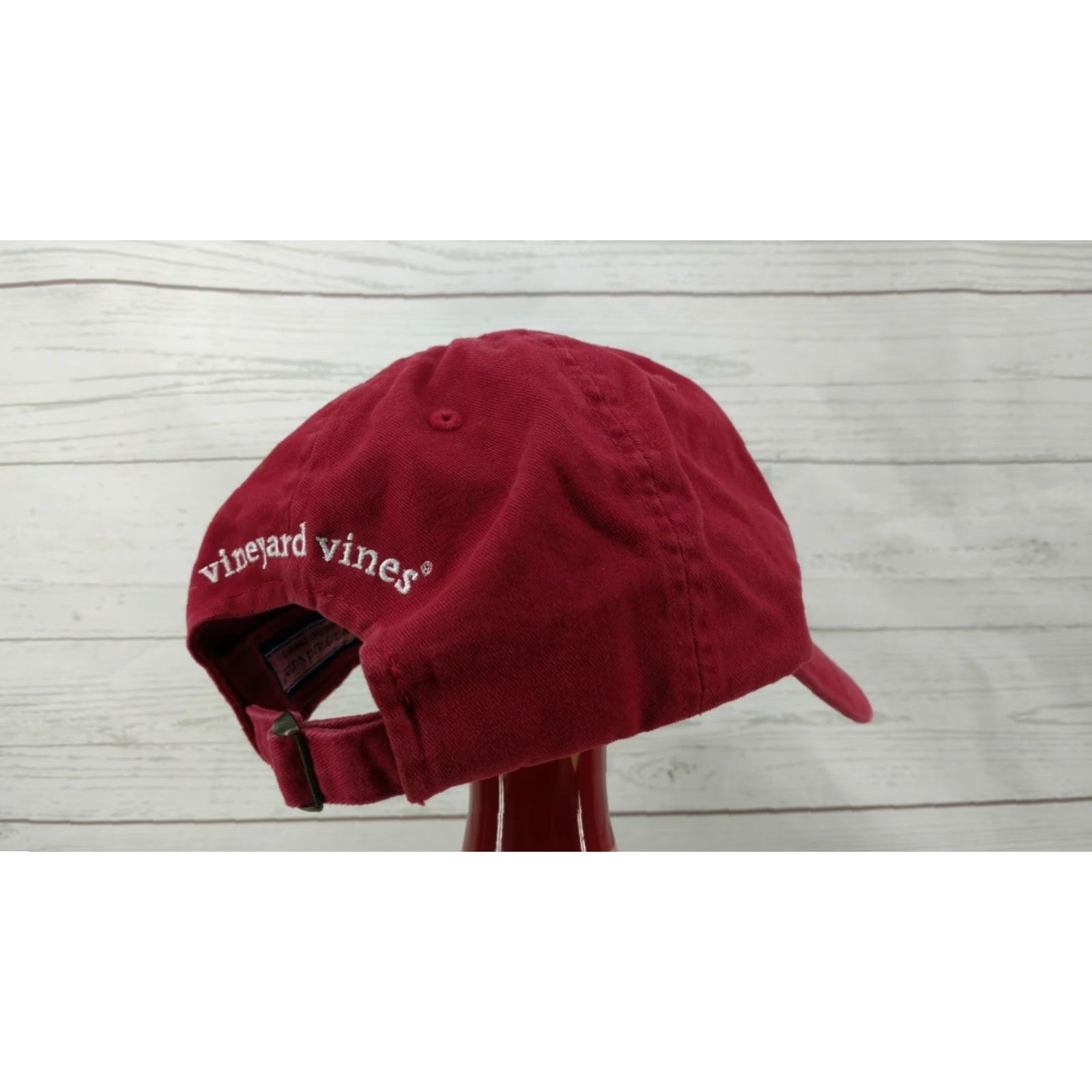 Vineyard Vines Vineyard Vines Distressed RED Strap Back Hat Cap Whale Birmingham Baseball Cap Men Adjustable Cotton Cap Size ONE SIZE - 6 Thumbnail