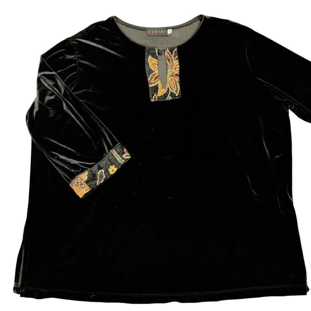Other Vintage Fenini Black Velvet 3/4 Sleeve Top Size 2X Size XXL / US 16-18 / IT 52-54 - 4 Thumbnail