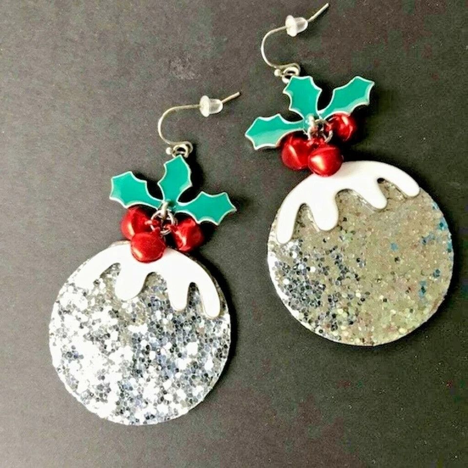 Handmade Christmas Ornament Earrings Holly New Holiday Party Statemen Size ONE SIZE - 3 Thumbnail