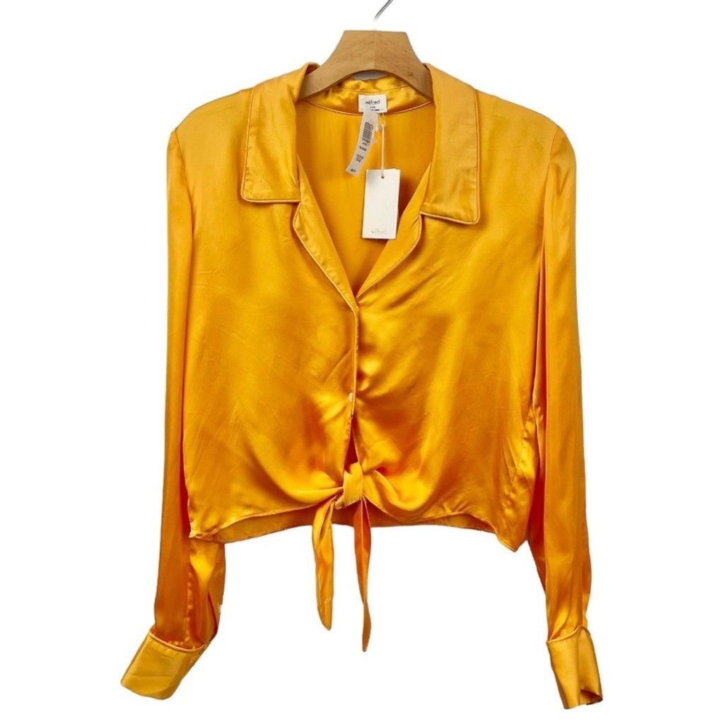 Aritzia NEW Wilfred Tuscan Sun Satin Tie Front Cropped Blouse XXS Size XXS / US 00 / IT 34 - 2 Thumbnail
