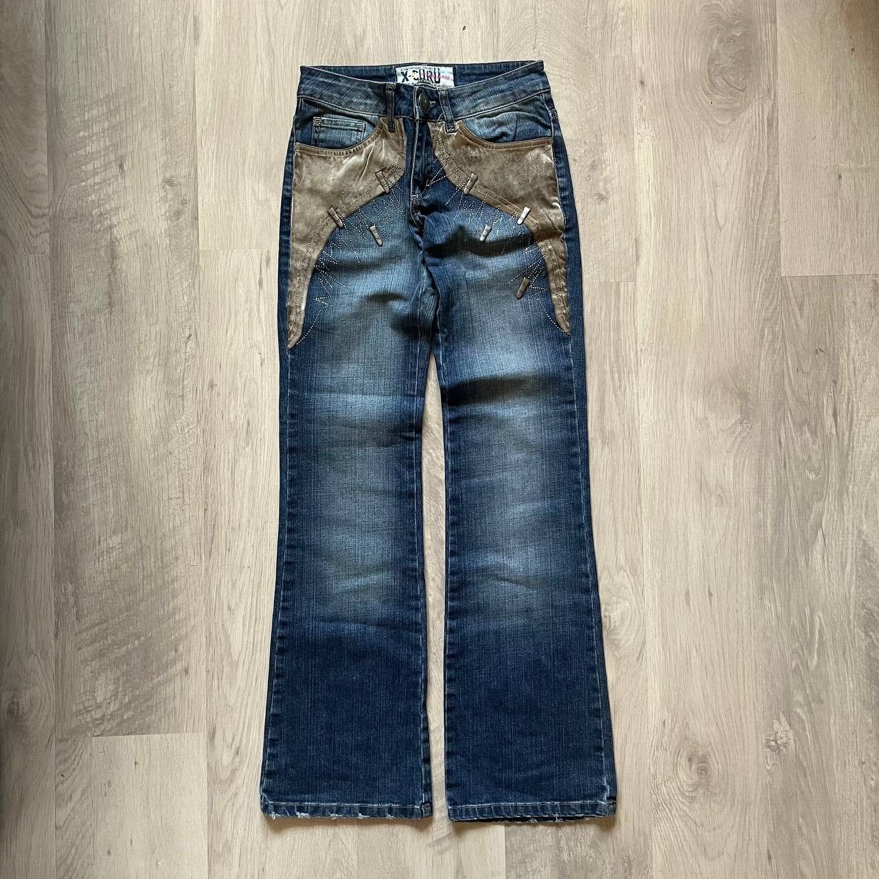 image of Hysteric Glamour x Vintage Avant Garde Flared Jeans Suede Pocket in Blue, Women's (Size 25)