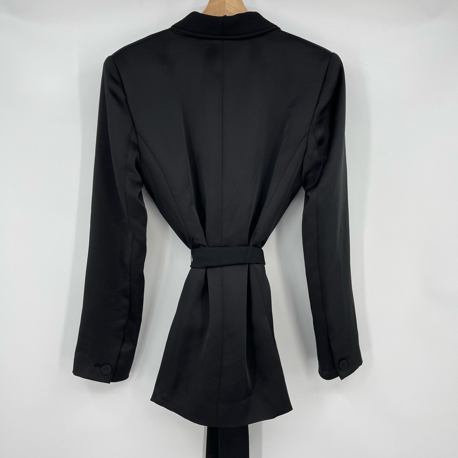 Rachel Zoe Rachel Zoe | Roarke Belted Grosgrain Trim Black Satin Blazer Size M / US 6-8 / IT 42-44 - 5 Thumbnail