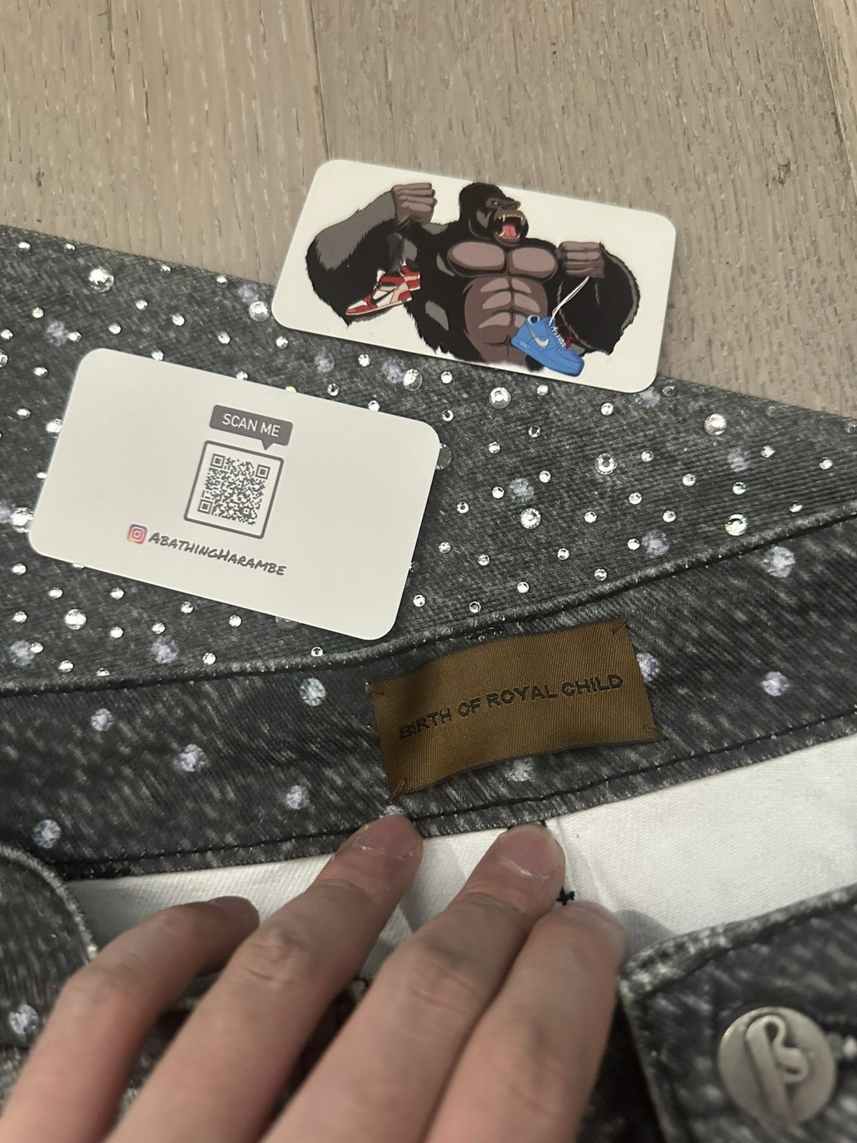 Birth of Royal Child 3D Printing Washed 20k Swarovski Diamond Boro Denim Black Size US 32 / EU 48 - 6 Thumbnail