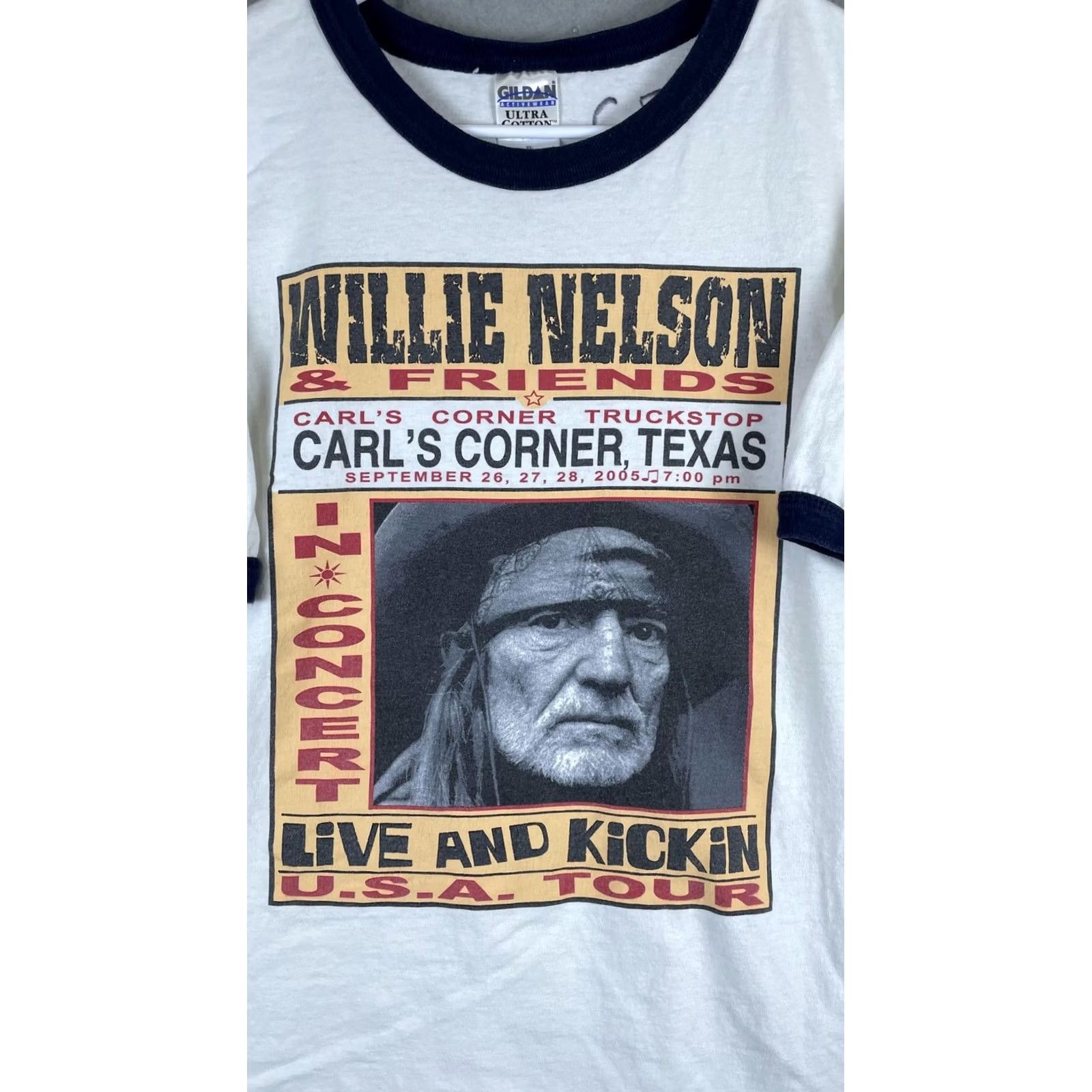 Gildan VINTAGE Willie Nelson Live And Kickin Shirt Mens XL White Ringer Texas 2005 Size US XL / EU 56 / 4 - 2 Thumbnail