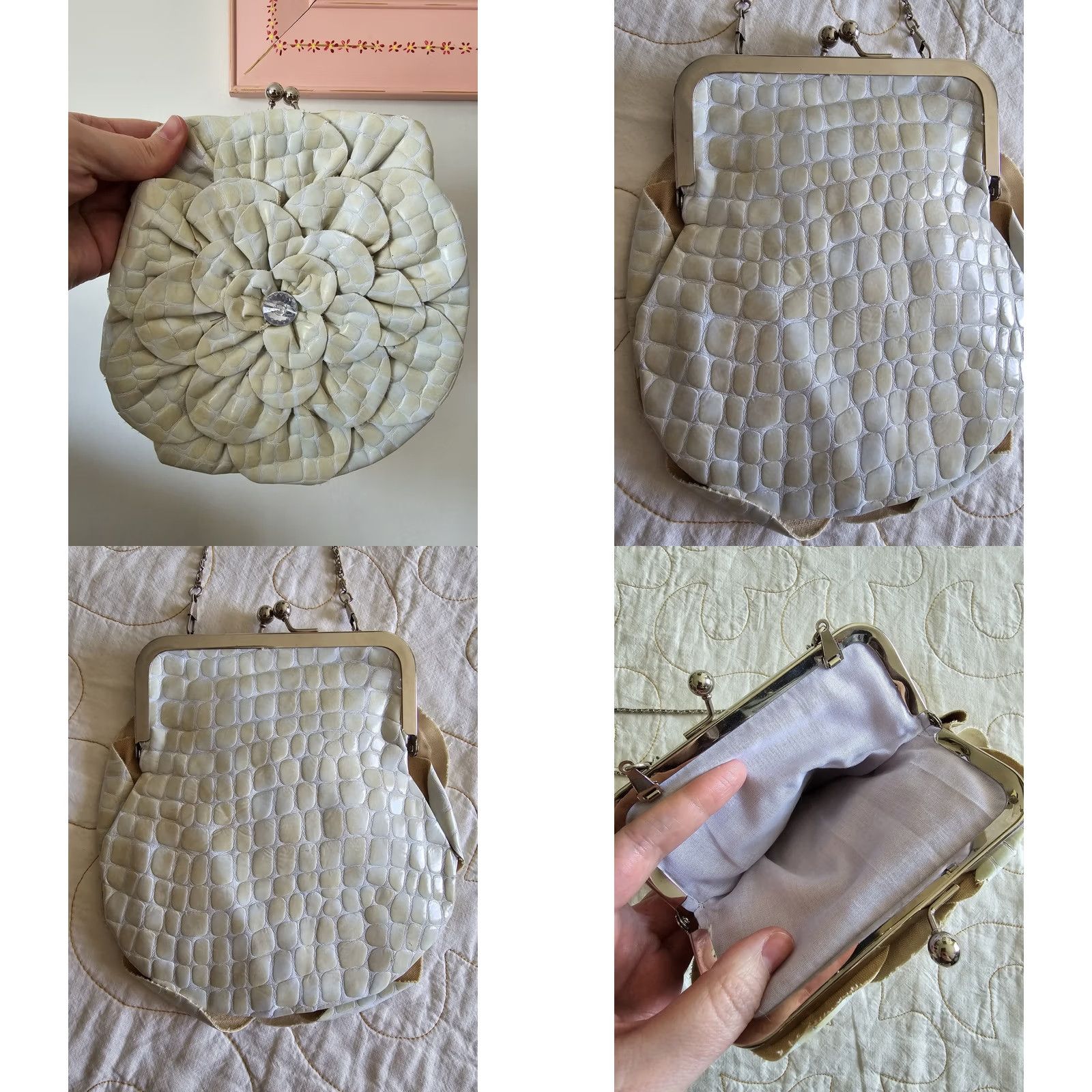 Vintage VINTAGE 90s Y2k Ivory Rose Crossbody Bag Fairycore Romantic Ethereal Purse Women Size ONE SIZE - 8 Thumbnail
