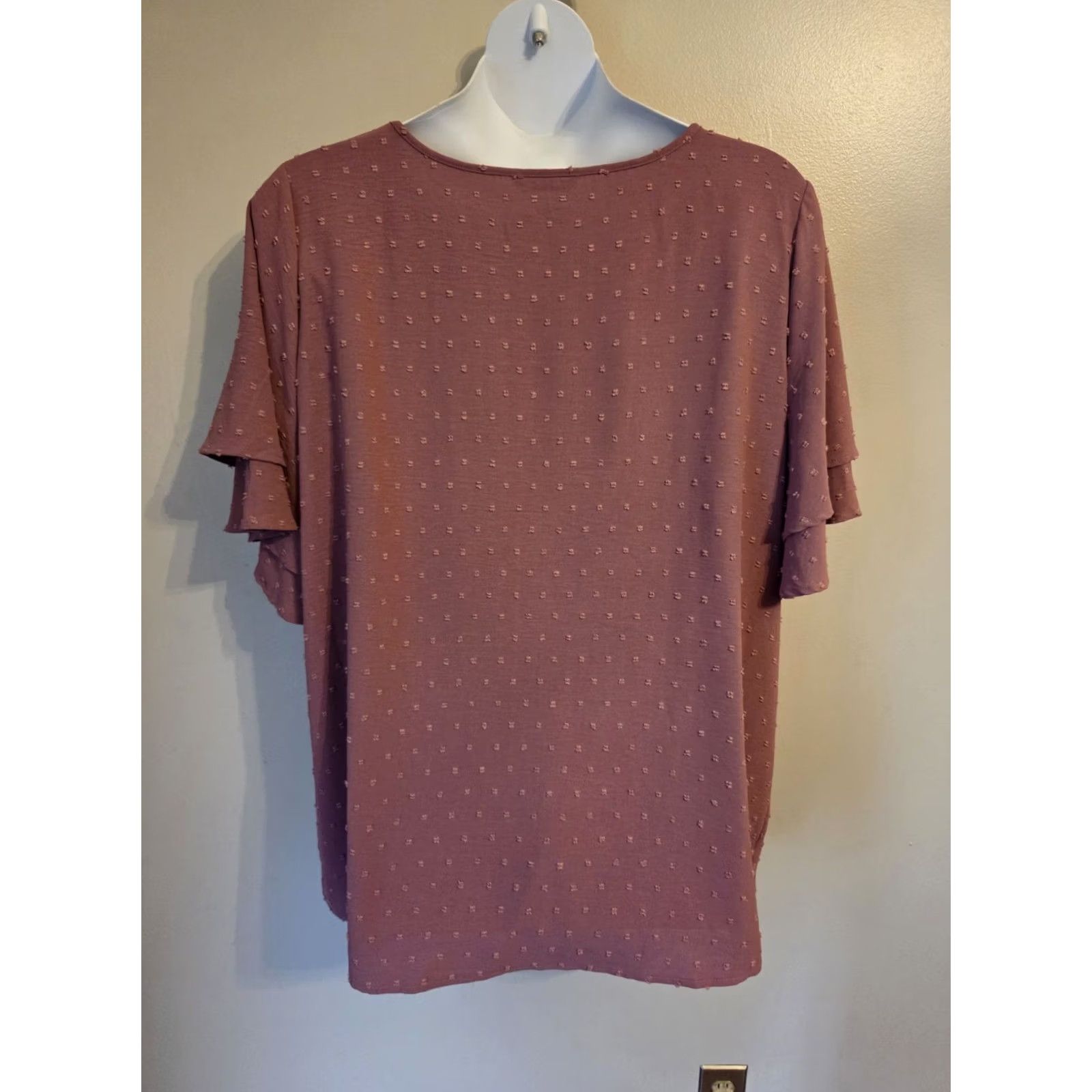 Vintage Bloomchic Mauve Pink Swiss Dot Ruffle Flutter Sleeve Top 26 Plus Women Size 4XL / US 24-26 - 5 Thumbnail