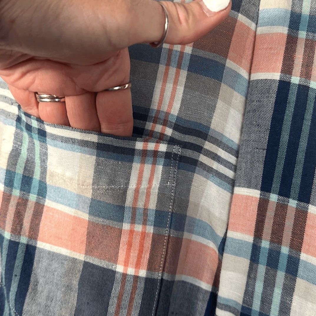 American Eagle Outfitters VINTAGE American Eagle Shirt Plaid Linen Button-Down Men 2XL Blue Orange Long Sleeve Size US XXL / EU 58 / 5 - 4 Thumbnail