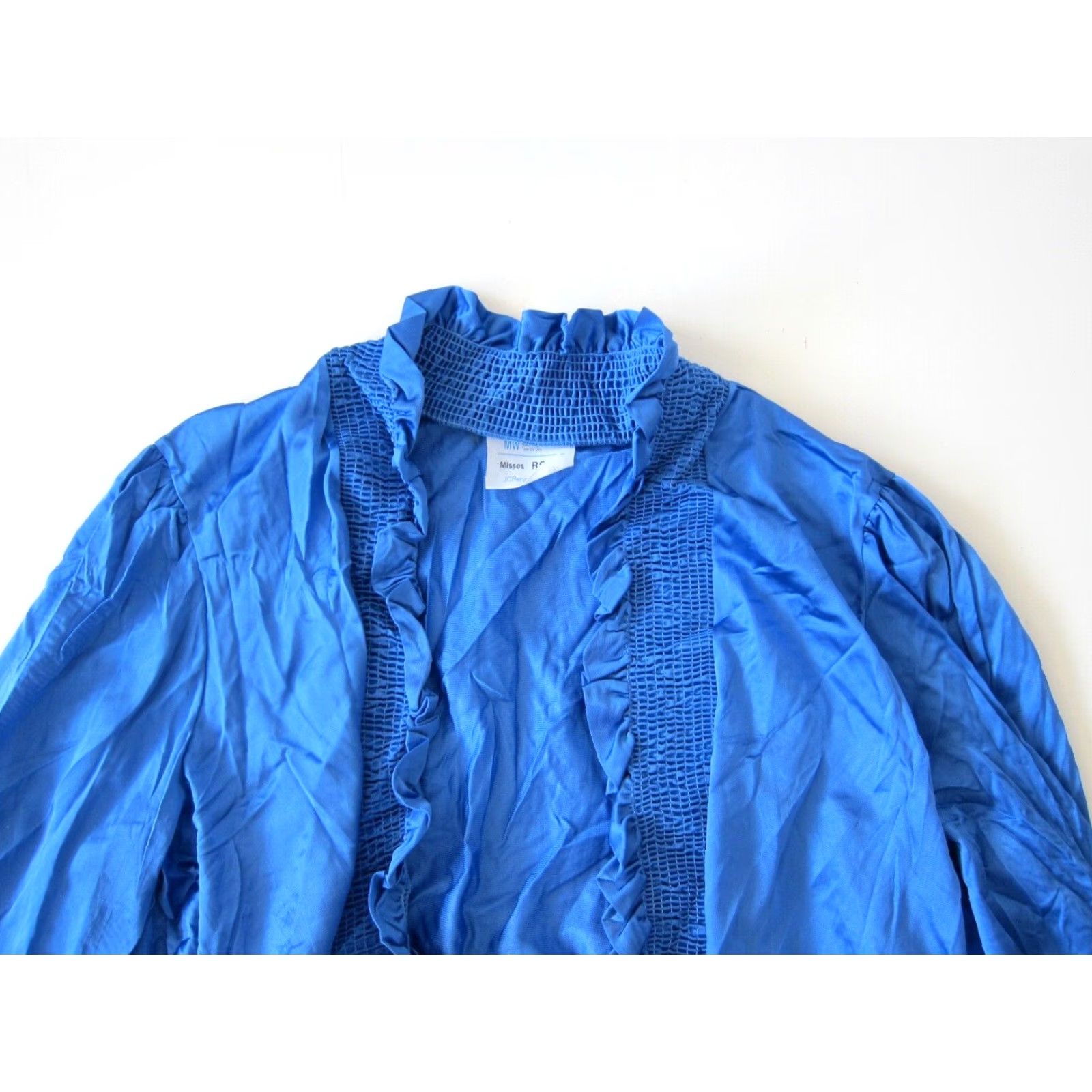 JCPenney VINTAGE JCPenney Nightgown Robe Blue Satin Ruffle Long Maxi 46" Shoulder to Bottom Lingerie Medium Women Size ONE SIZE - 4 Thumbnail