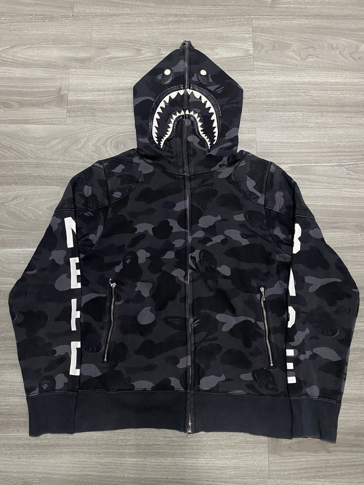 トップス BAPE x NEIGHBORHOOD HOODIE BAPE x Neighborhood Split Camo Shark Full Zip Hoodie Black