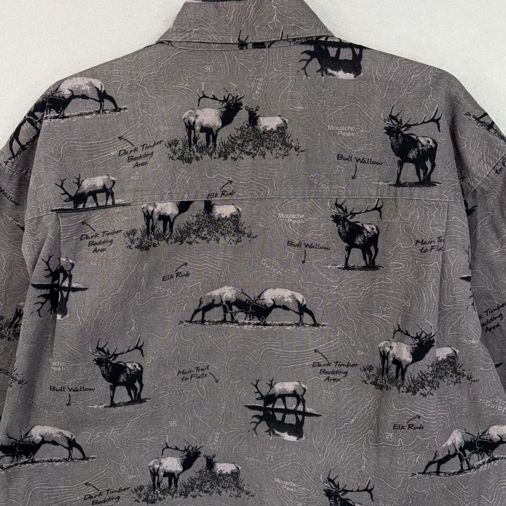 Vintage Columbia Mens Large Gray Elk Hunting Topo Print Button-Front River Lodge Shirt Size US L / EU 52-54 / 3 - 7 Thumbnail