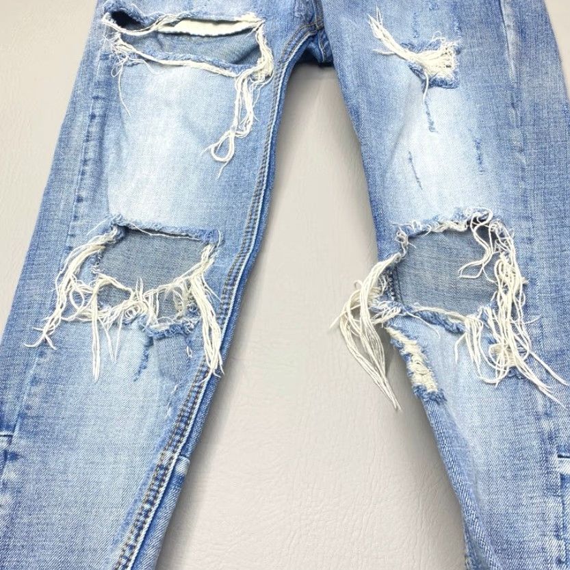 MNML VINTAGE mnml Distressed Ripped Patch Jeans Size 31x33 Skinny Fit Slim Button Fly Zipper Size US 31 - 5 Thumbnail