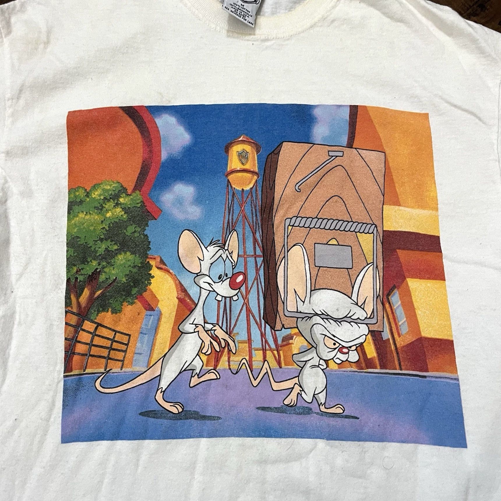 Vintage VINTAGE Warner Bros Pinky And The Brain Cartoon Shirt Medium White 90s Mens Size US M / EU 48-50 / 2 - 2 Thumbnail