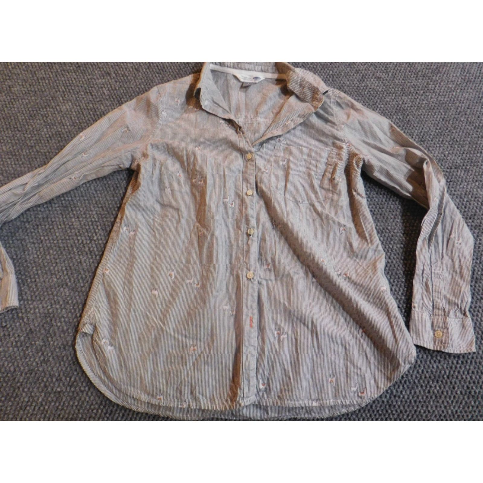 Old Navy Old Navy Womens Blouse Small Brown Gray striped round neck long sleeve button down Casual Regular Size S Polyester Stretch Size S / US 4 / IT 40 - 2 Thumbnail