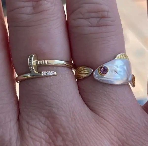 Japanese Brand × Vintage Open Adjustable 🐟 Lucky Purple Eye Fish Ring Size ONE SIZE - 4 Thumbnail