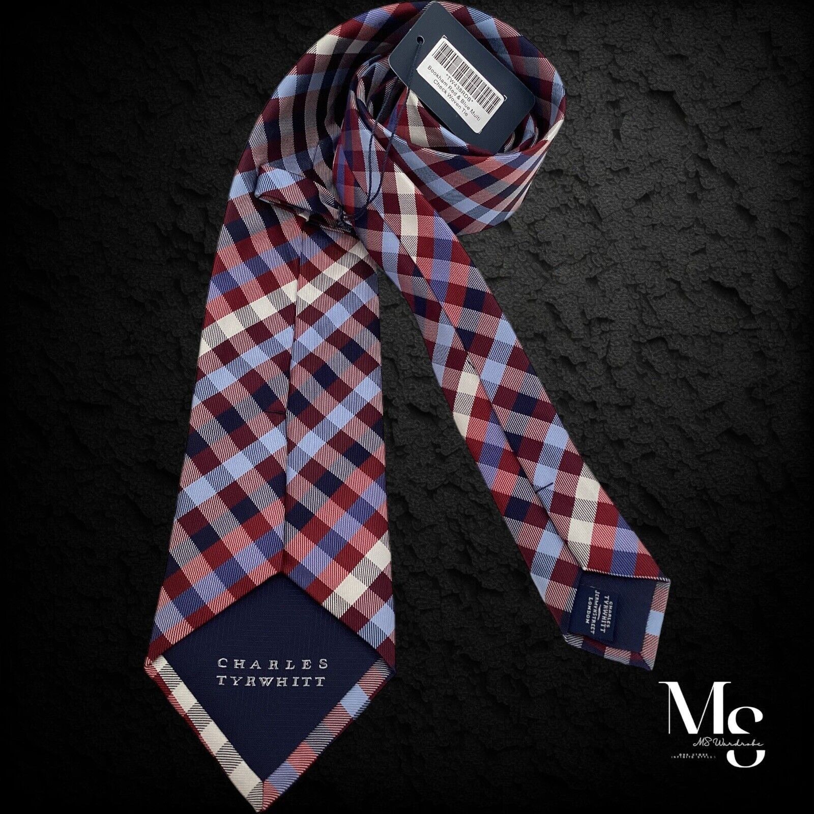 Charles Tyrwhitt CHARLES TYHWHITT Red Blue Multi Chek Silk Tie England NWT Size ONE SIZE - 2 Thumbnail
